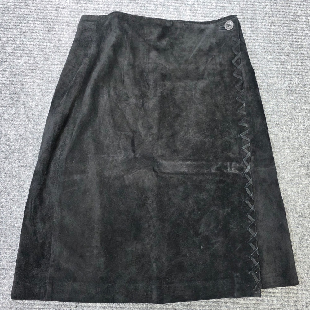 MWC Genuine Leather Suede Wrap Skirt Women's Size 4 Black Side Lace Up Detail